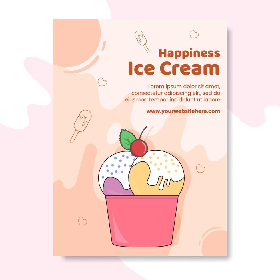 Ilustración de vector de fondo de dibujos animados plana de plantilla de cartel de helado