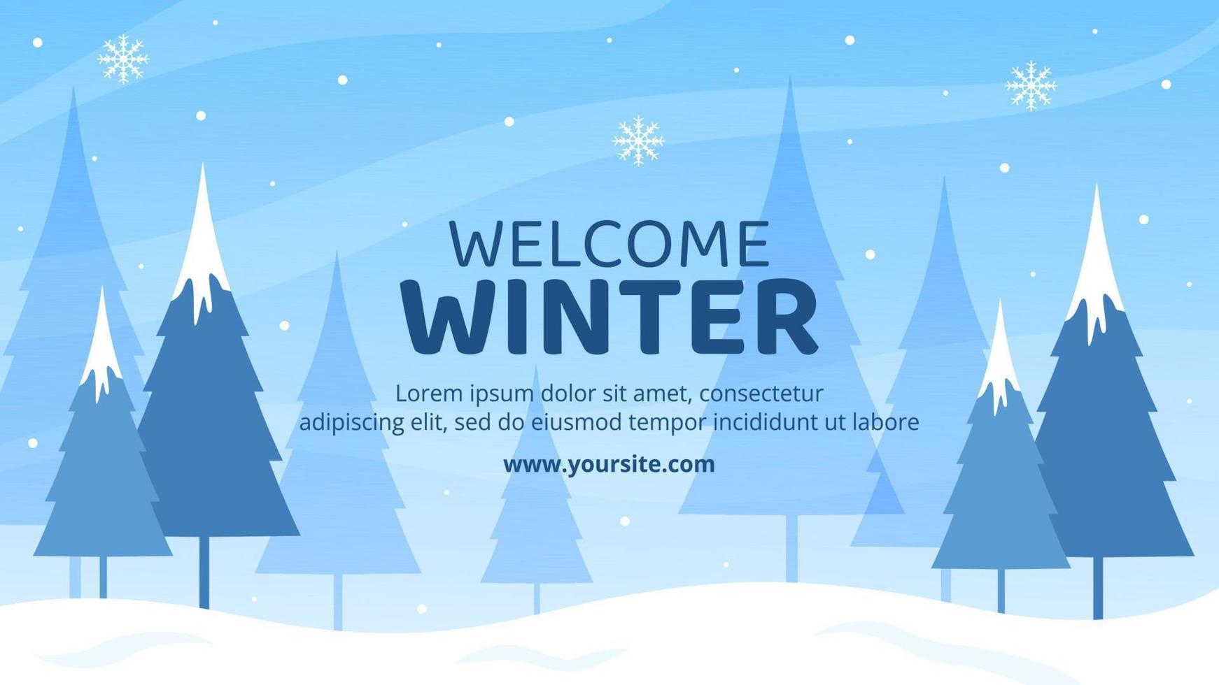 Hello Winter Social Media Video Channel Template Flat Cartoon Background Vector Illustration