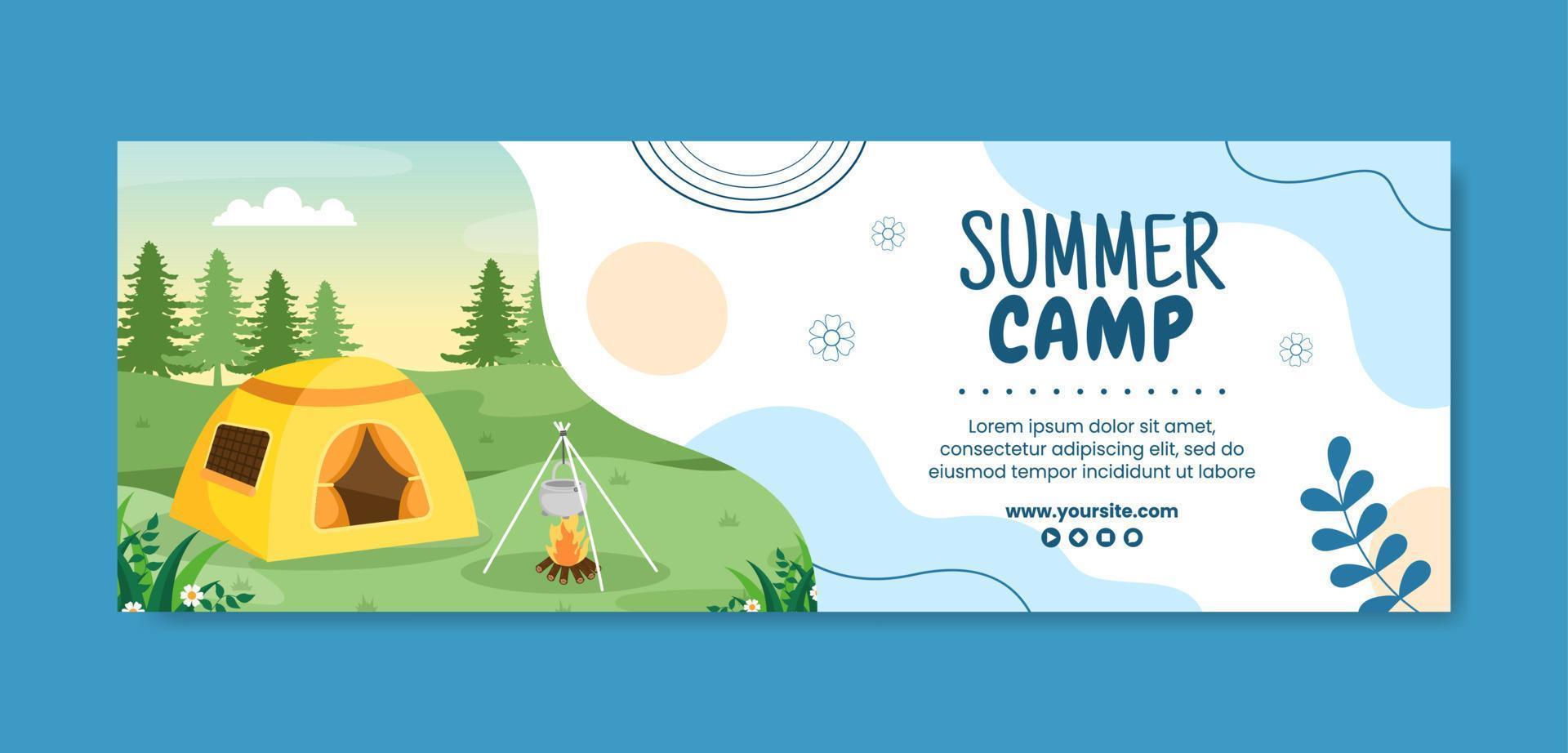 ilustración de vector de fondo de dibujos animados plano de plantilla de banner de redes sociales de camping de verano