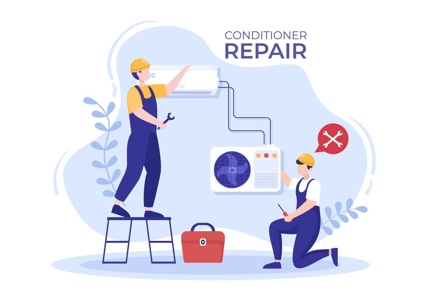 Air Conditioner Repair or Installation Illustration with Unit Breakdown, Maintenance Service, Cooling System in Flat Style Cartoon Concept vector
