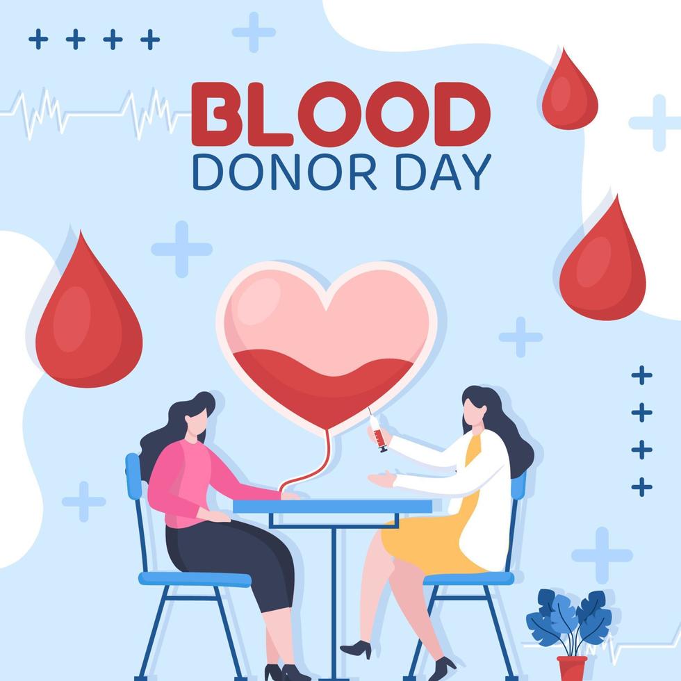 World Blood Donor Day Template Flat Cartoon Background Vector Illustration