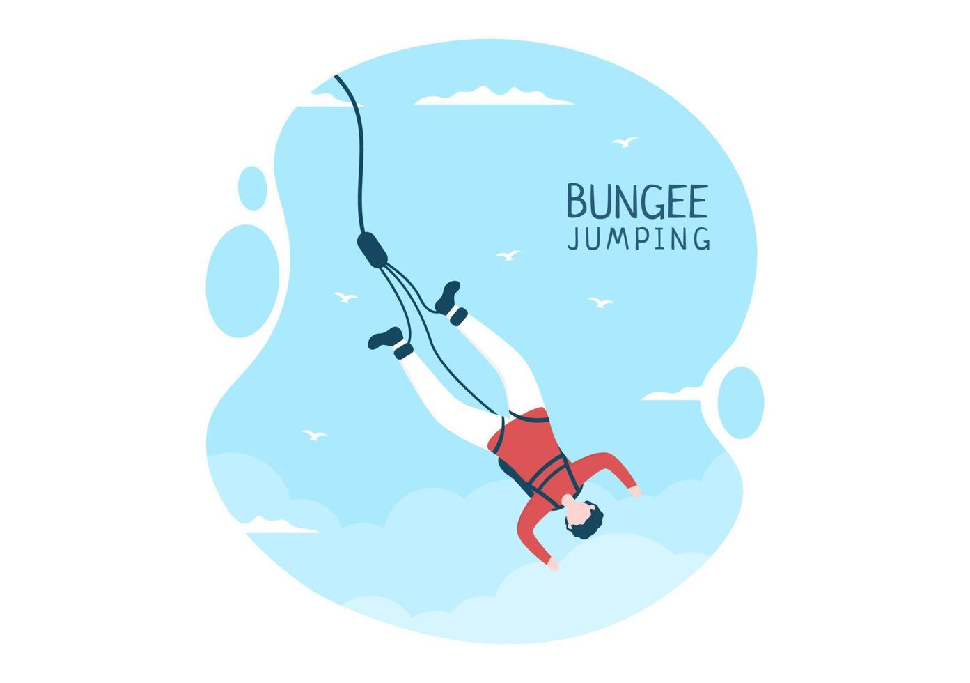 Bungee Jumping of People Tied with Elastic Rope Falling Down After Jump From a Height in Flat Cartoon Extreme Sport Vector Illustration