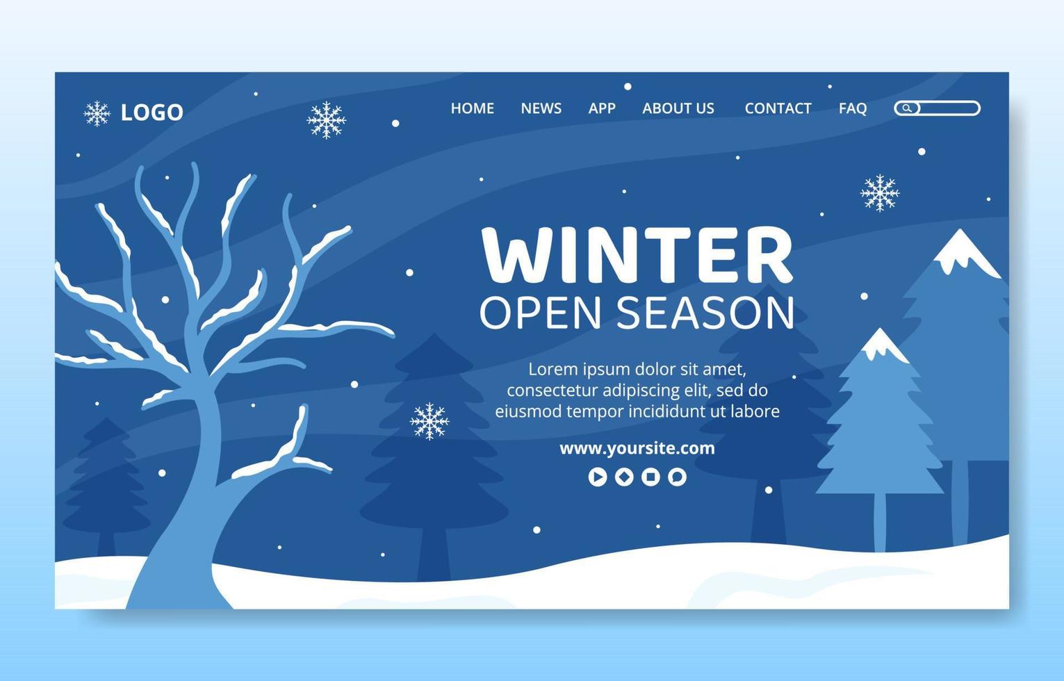 Hello Winter Social Media Landing Page Template Flat Cartoon Background Vector Illustration