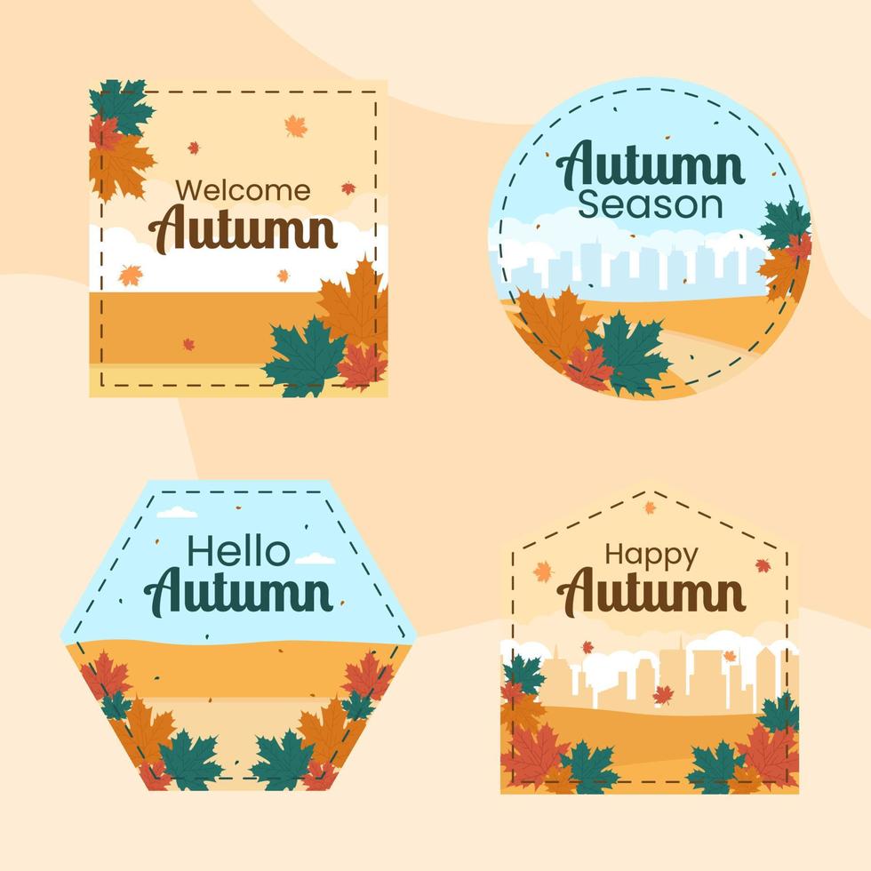 Autumn Social Media Label Template Flat Cartoon Background Vector Illustrationckground Vector Illustration