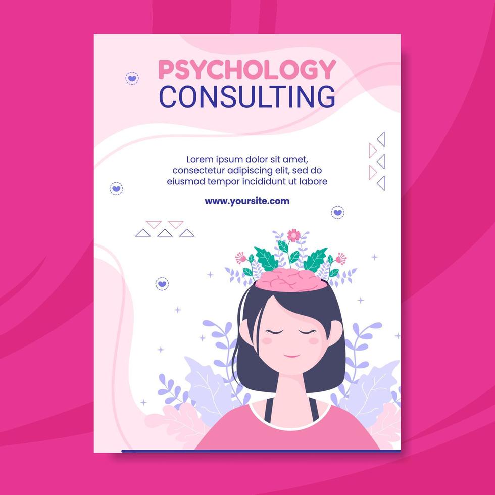 Psychology Poster Template Flat Cartoon Background Vector Illustration