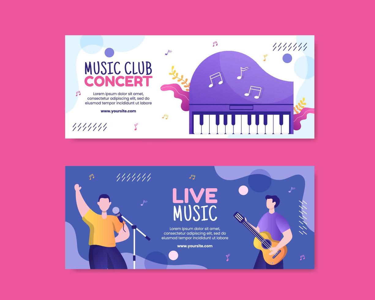 Music Festival Social Media Horizontal Banner Template Flat Cartoon Background Vector Illustration