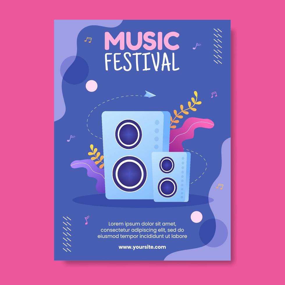 Music Festival Social Media Poster Template Flat Cartoon Background Vector Illustration