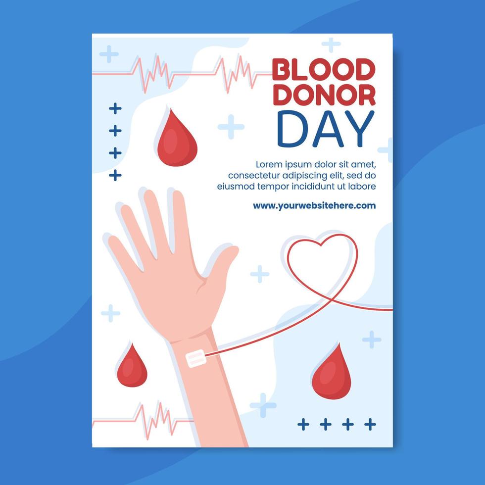 World Blood Donor Day Poster Template Flat Cartoon Background Vector Illustration