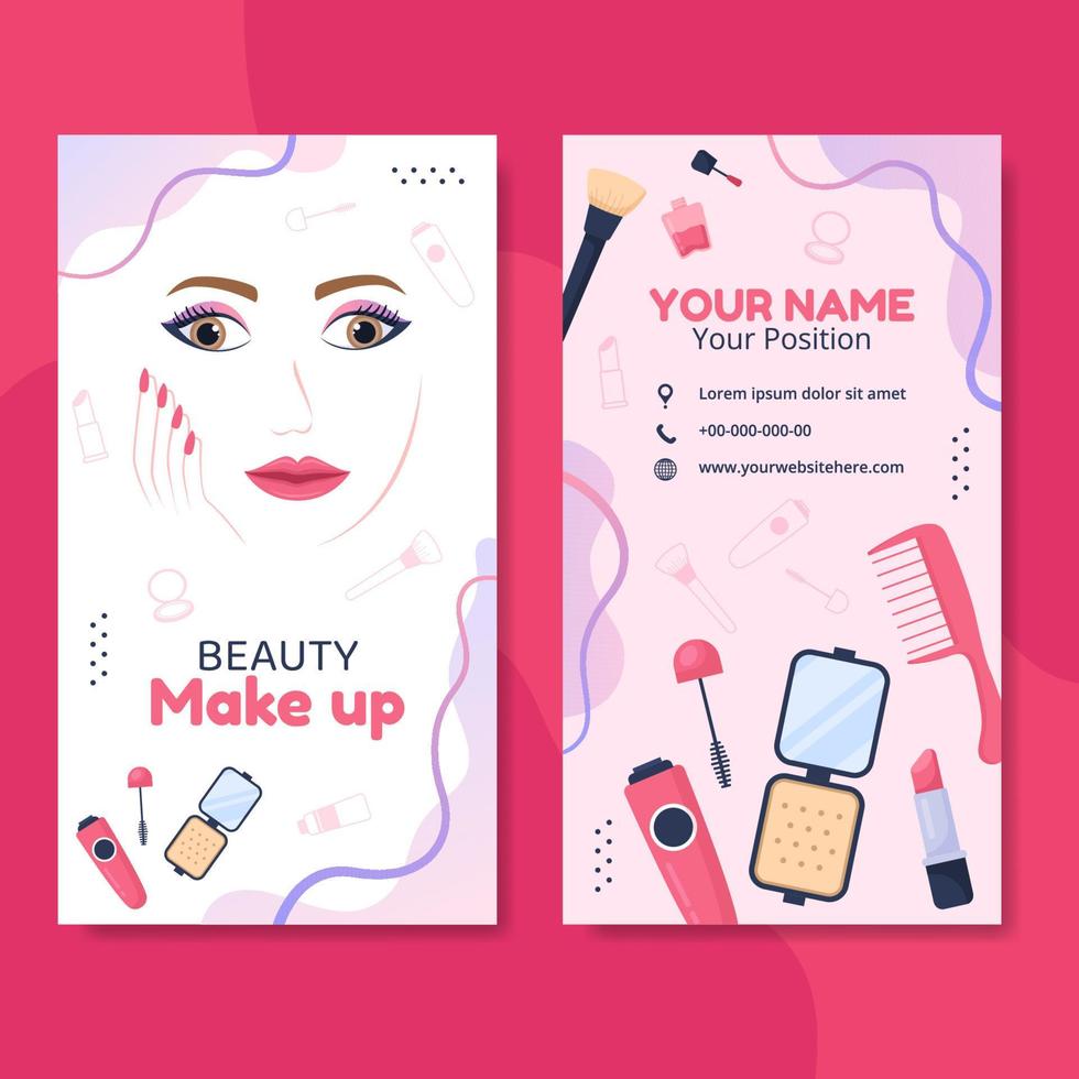 belleza maquillaje tarjeta vertical plantilla plana dibujos animados fondo vector ilustración