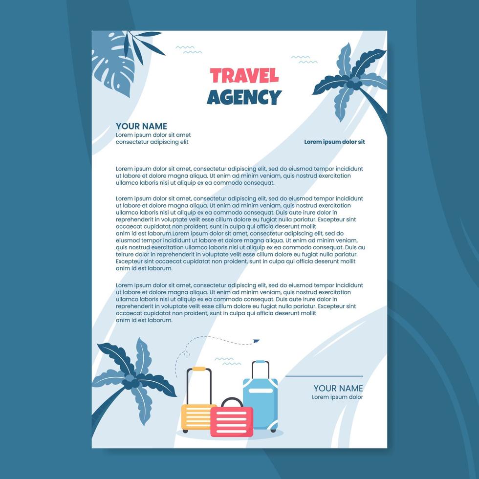 Travel Agency Letterhead Template Flat Cartoon Background Vector Illustration