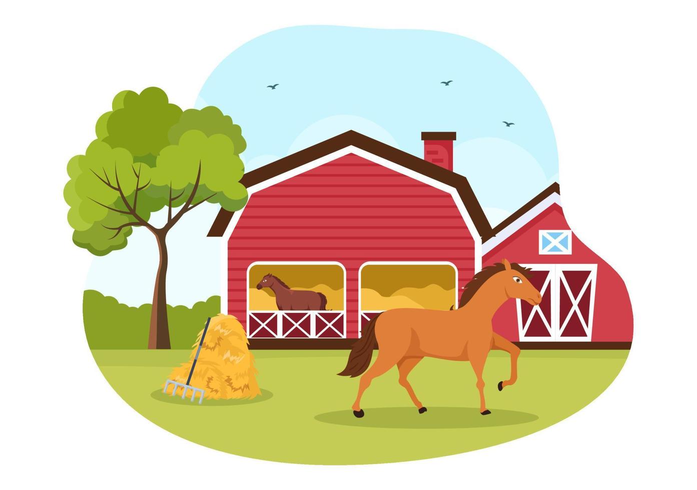 Horse Riding Cartoon Illustration with Cute People Character Practicing Horseback Ride or Equestrianism Sports in the Green Field vector