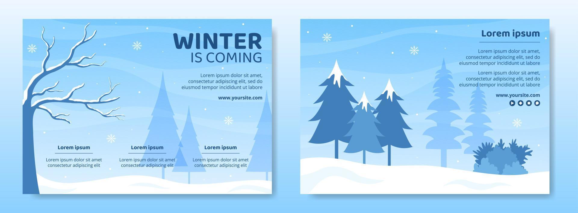 Hello Winter Social Media Brochure Template Flat Cartoon Background Vector Illustration