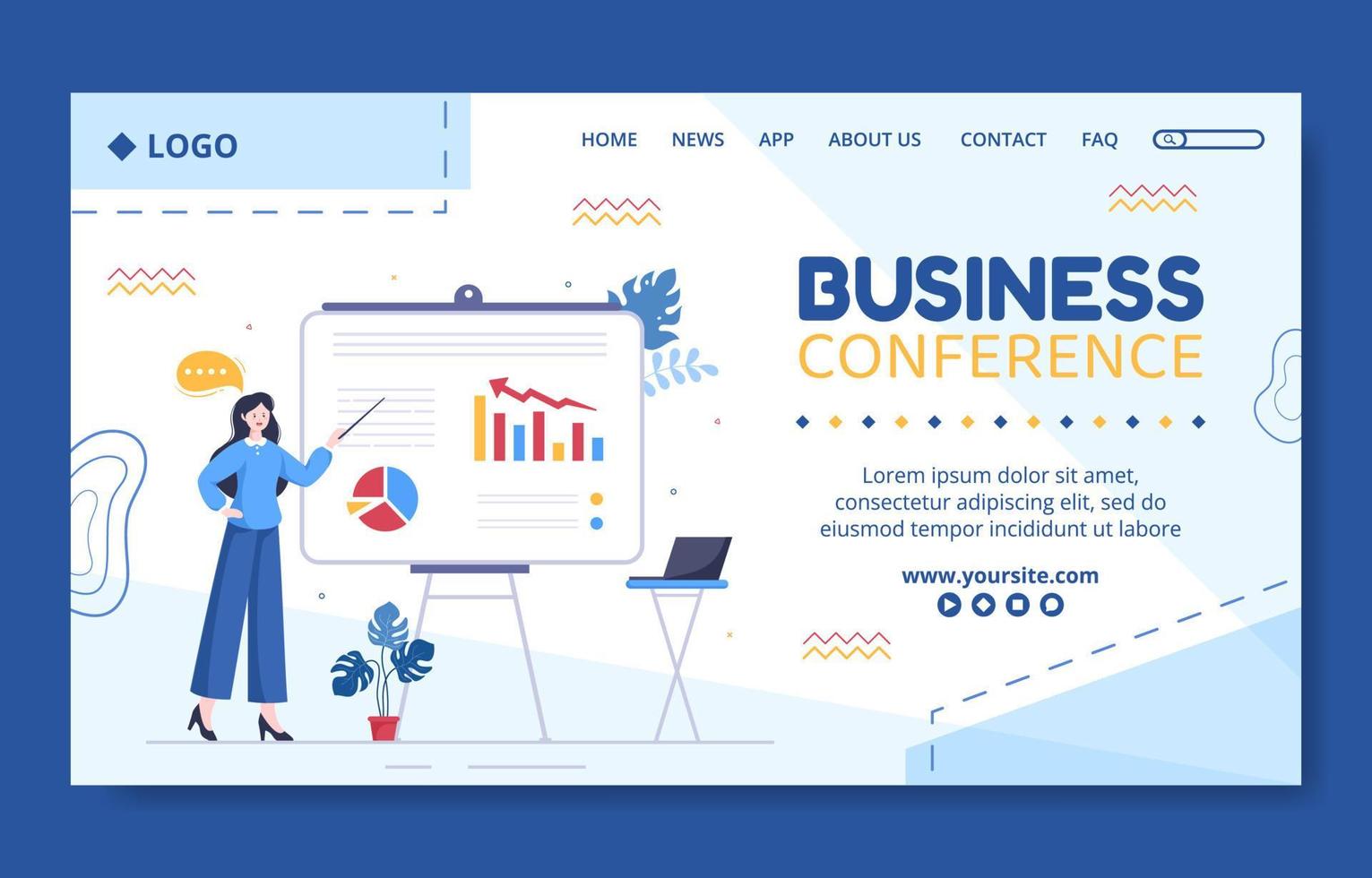 Business Workshop Social Media Landing Page Template Flat Cartoon Background Vector Illustration