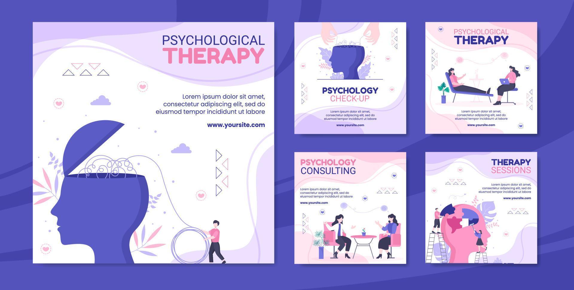 Psychology Social Media Post Template Flat Cartoon Background Vector Illustration