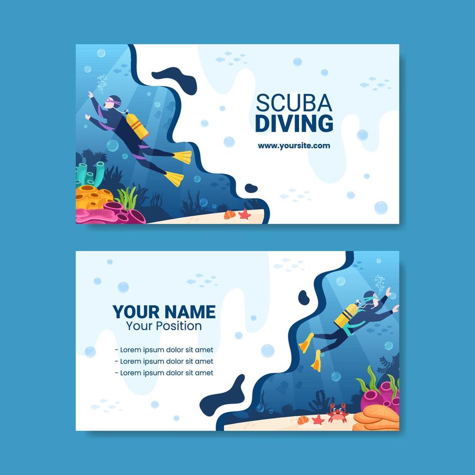 Diving Social Media Card Horizontal Template Flat Cartoon Background Vector Illustration