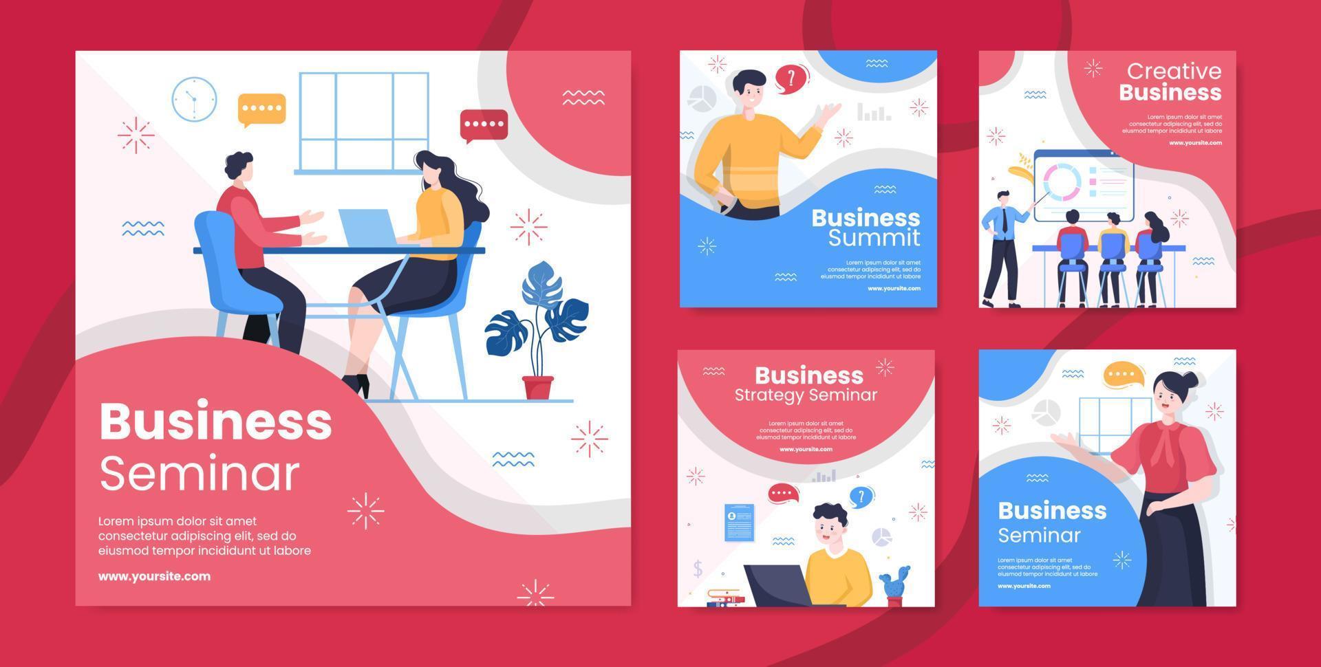 Business Seminar Social Media Post Template Flat Cartoon Background Vector Illustration
