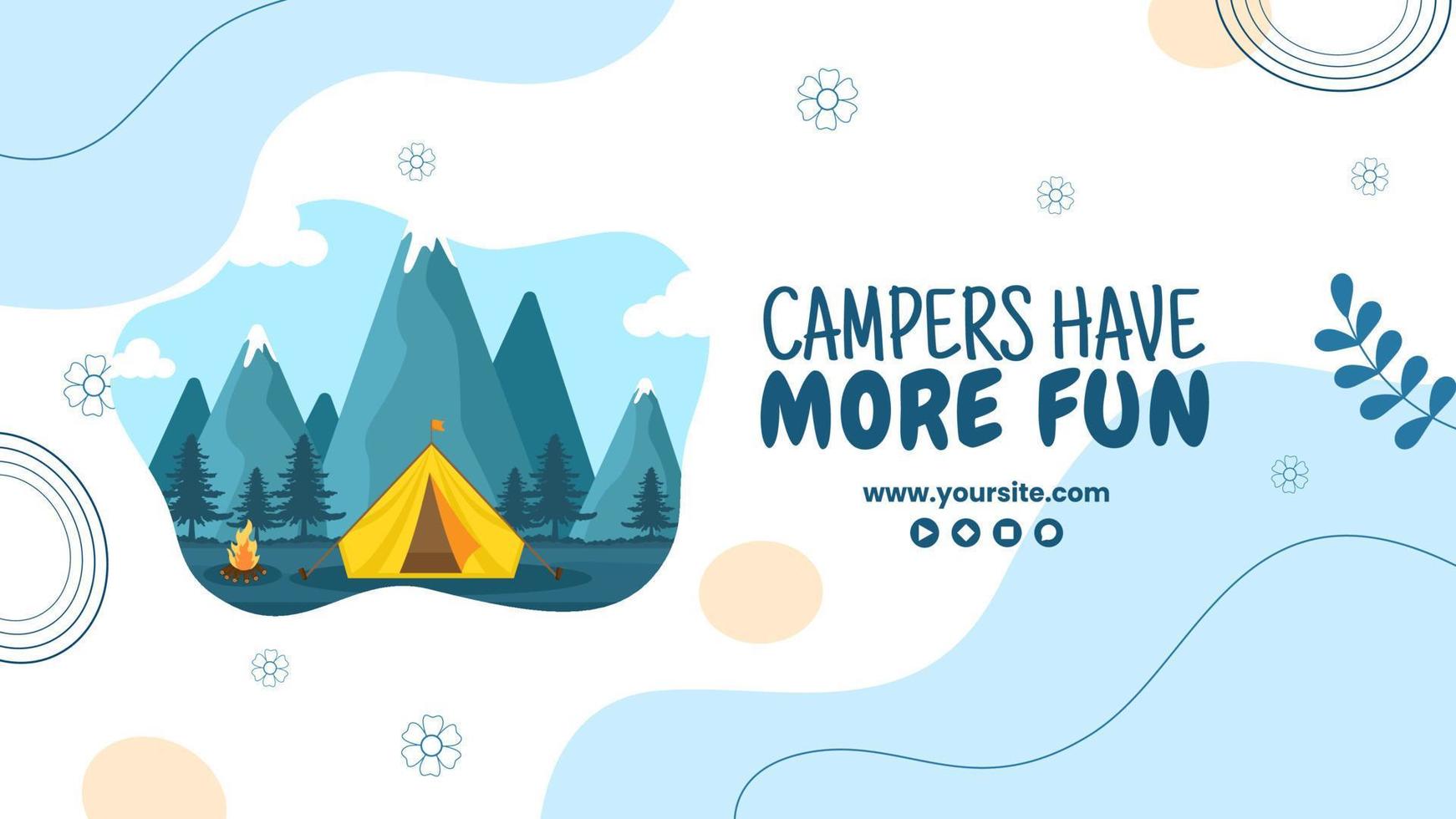 Summer Camping Social Media Video Channel Template Flat Cartoon Background Vector Illustration