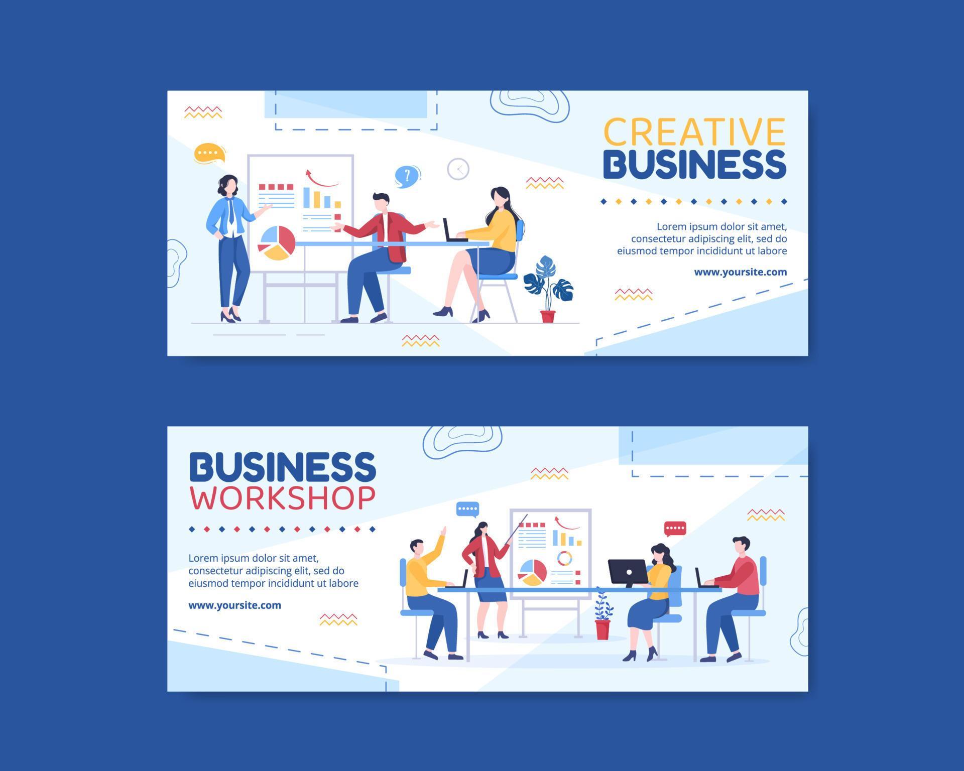 Business Workshop Banner Template Flat Cartoon Background Vector