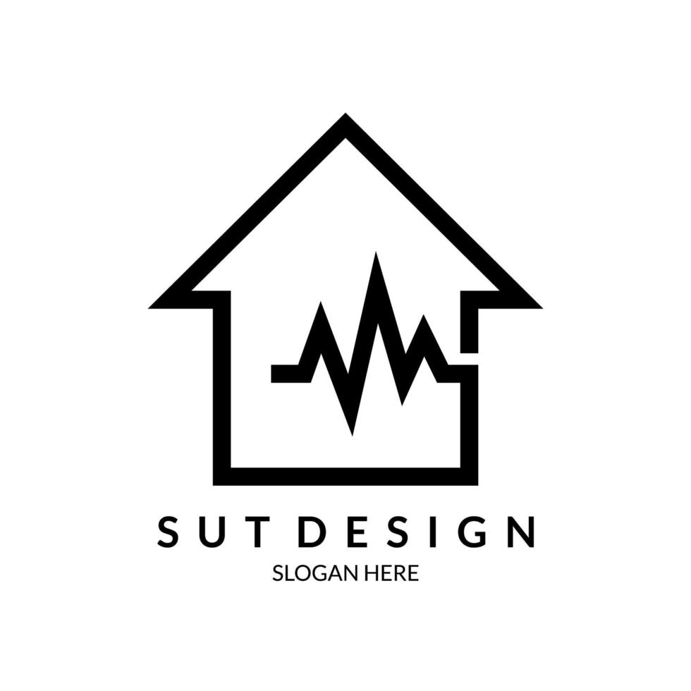 house minimalist logo with heartbeat symbol vector