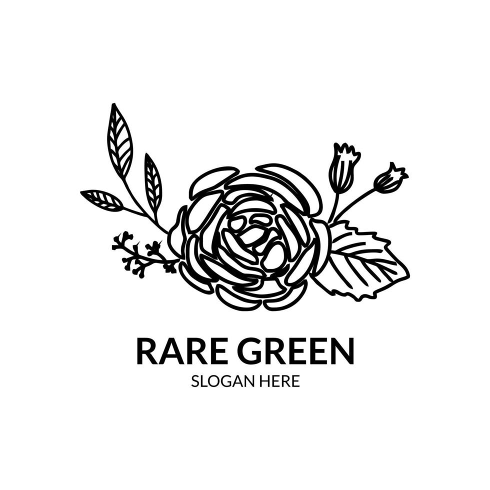 rose flower with hand drawn line art style and botanical logo vector