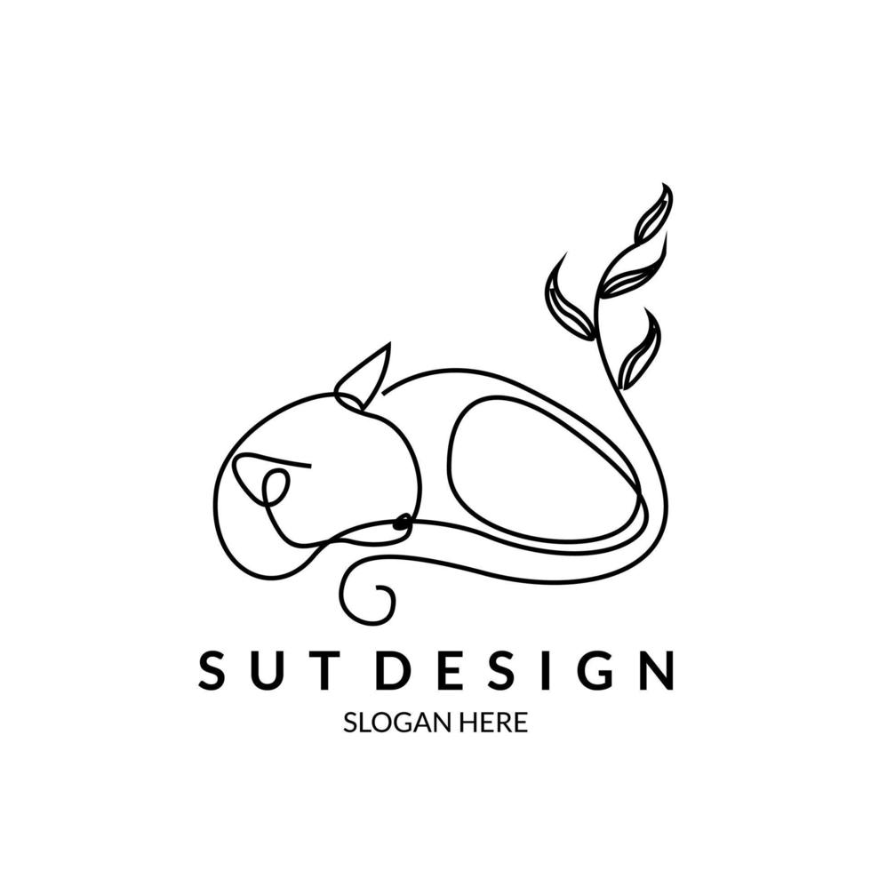 cat, lion, or tiger line art feminine with leaves on the tail minimalist and abstract feminine vector