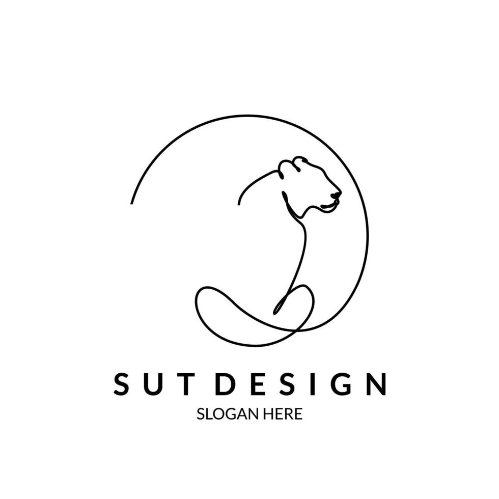 minimalist lioness line art with feminine logo circle vector