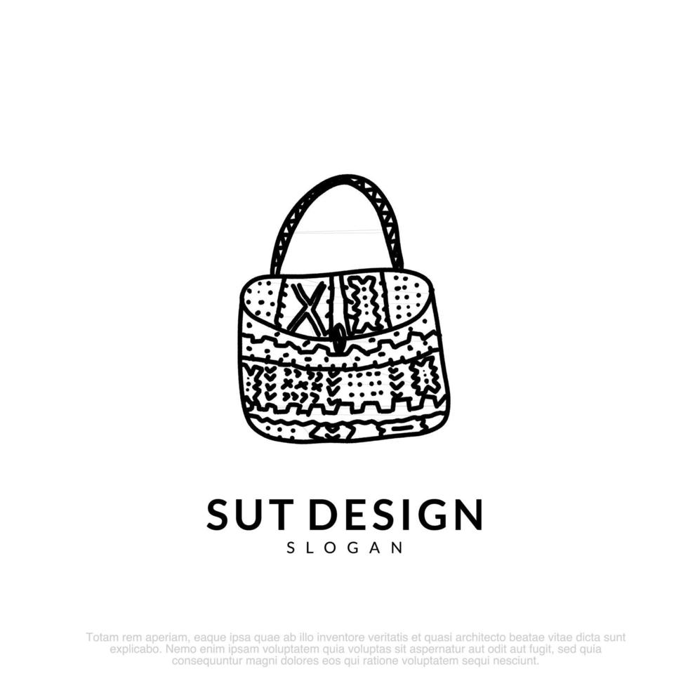 knitted bag with organic style and line art. for shop logos, knit, crochet, bag logos, feminine, minimalist. vector