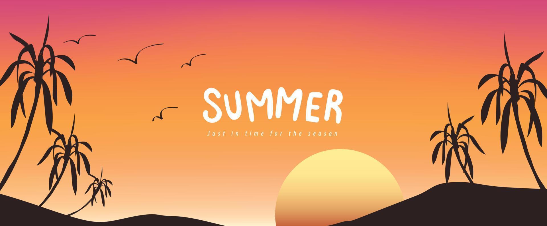 Summer poster banner background template with Scenic sunset on tropical beach vector