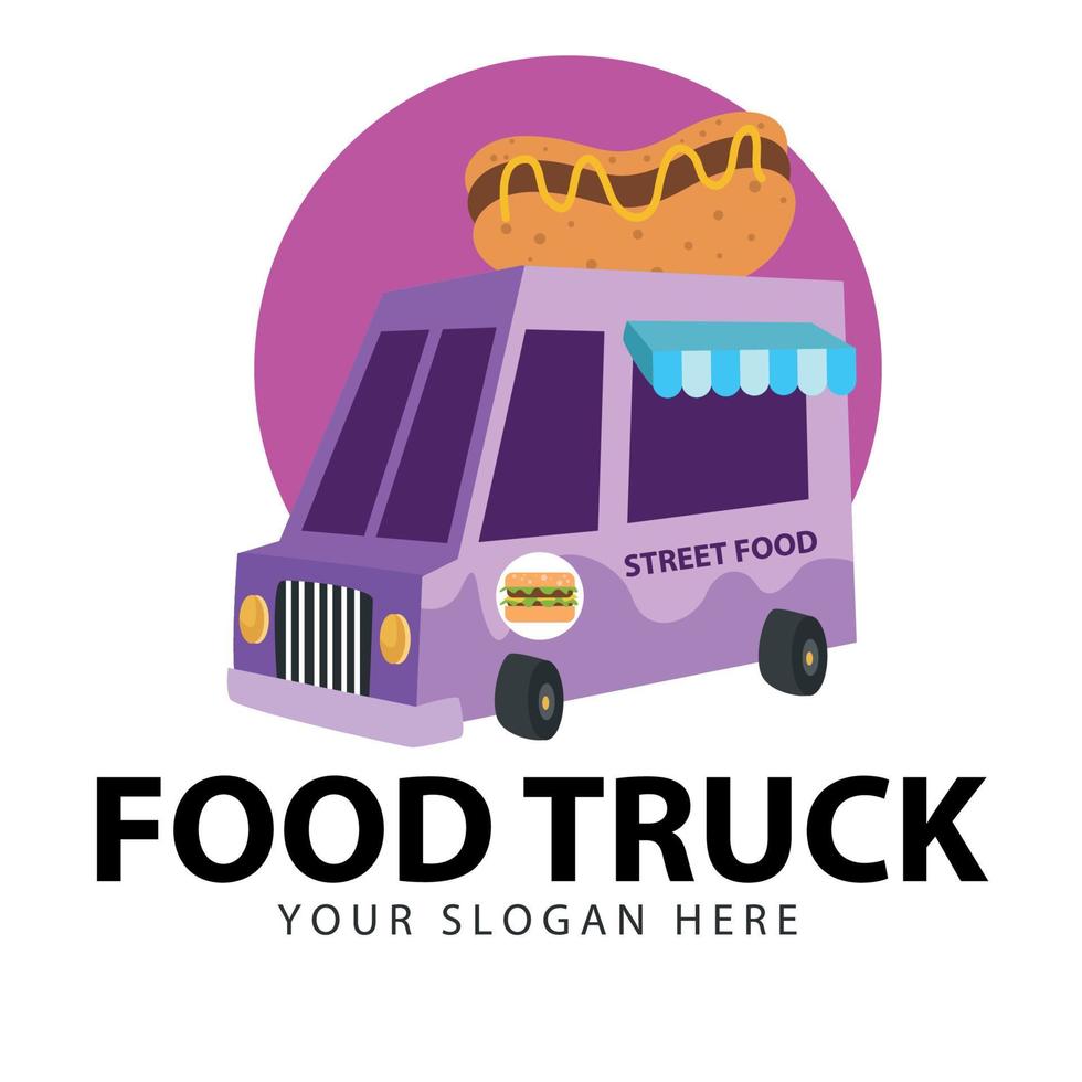 Hot Dog Street Food Truck. Vintage Stylish Vector Illustration for your logo, Poster, Advertisement.
