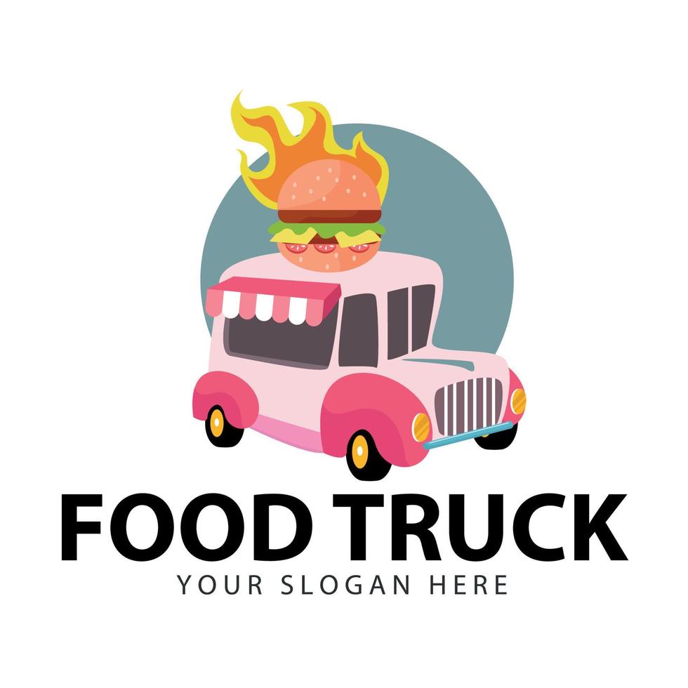 Cartoon fast-food car with a big hamburger on a white background vector