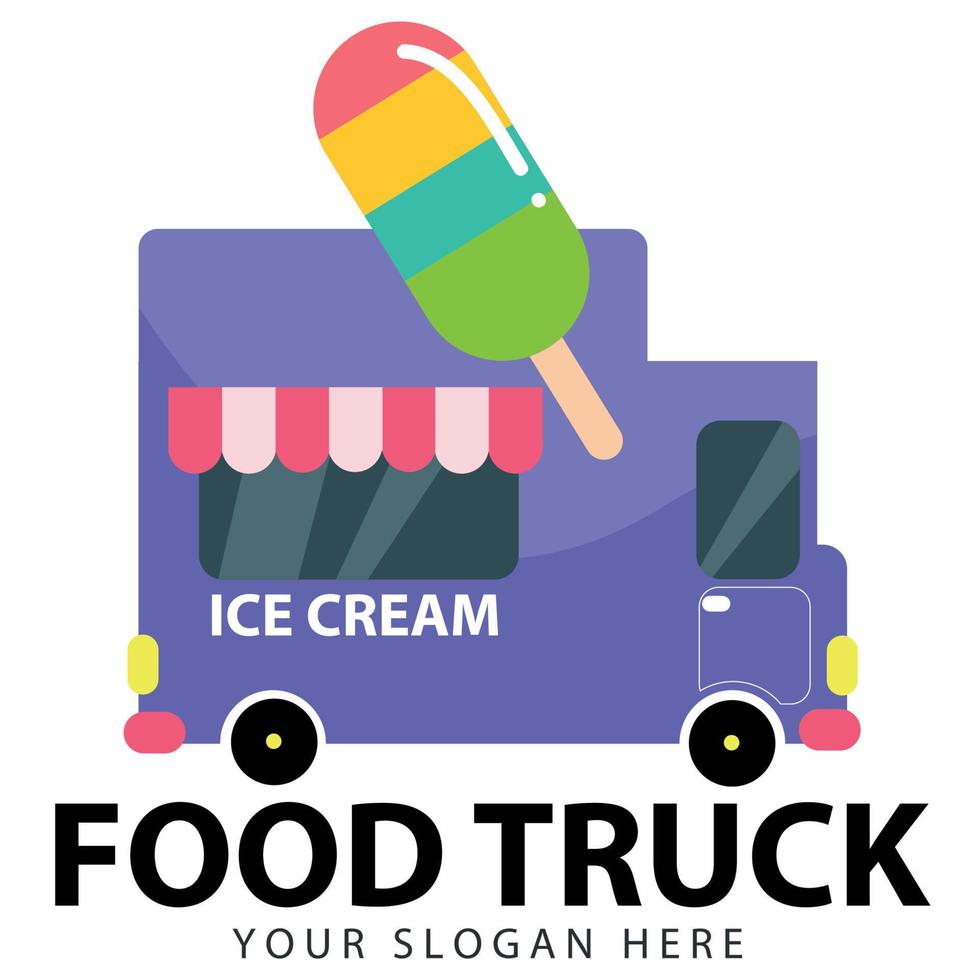 Cute Flat Ice Cream Food Truck Flat Concept vector