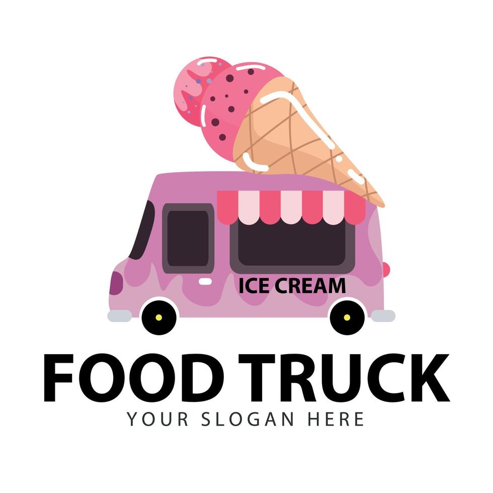 Car truck with ice cream. the theme of selling ice cream. Poster. Isolated elements for your design vector