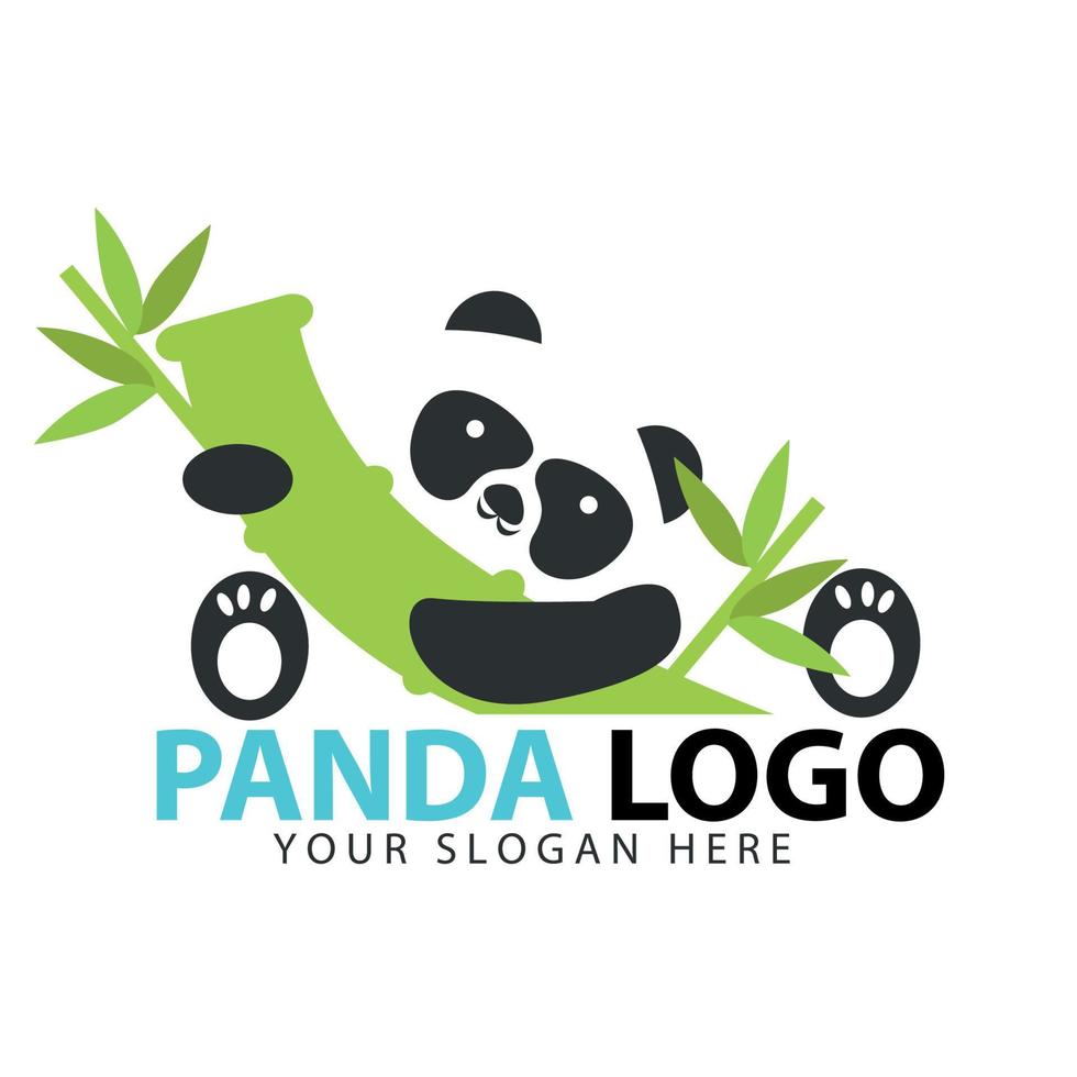 lindo logo de panda con bambú vector