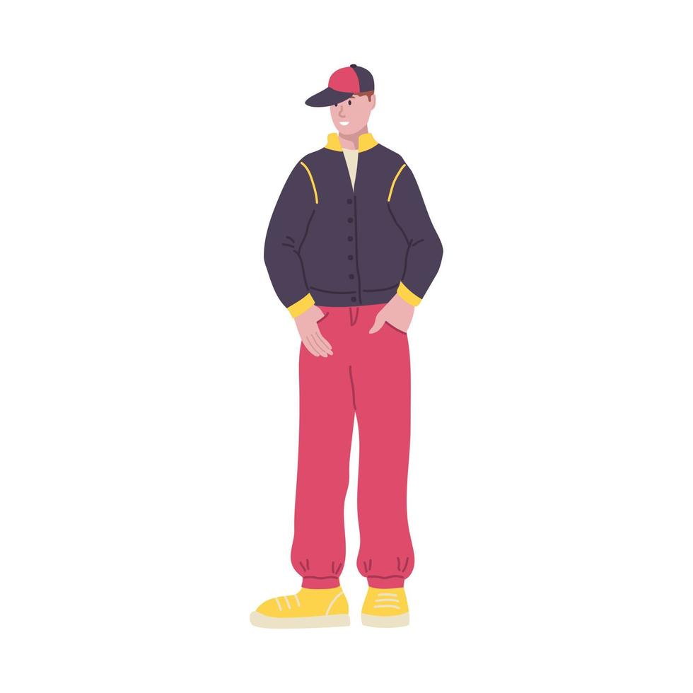 un hombre vestido al estilo de los años 90. nostalgia, estilo callejero, tendencia. ilustración vectorial plana vector