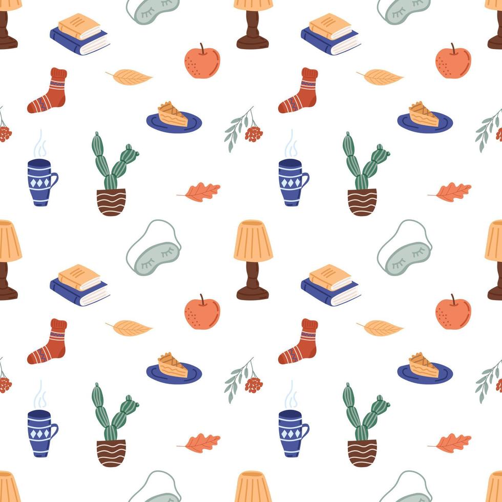Seamless pattern cozy autumn. Flat vector illustration