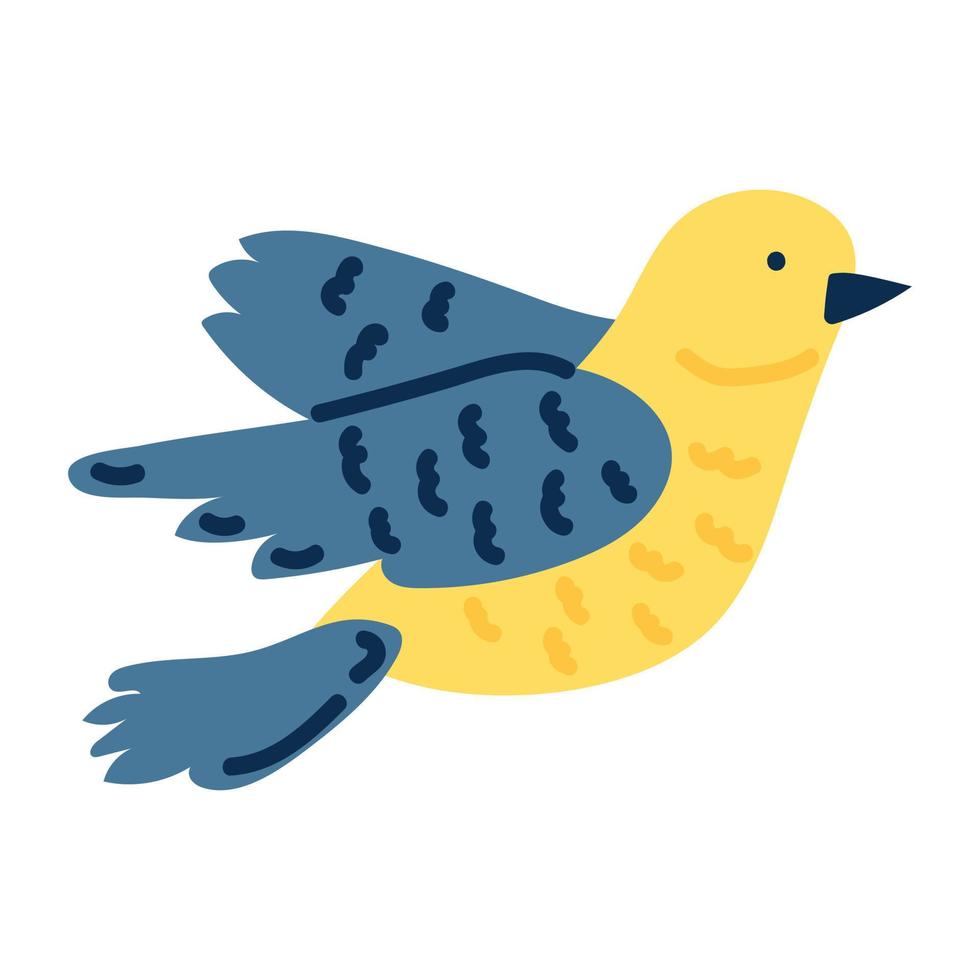 A flying bird drawn in doodle style. Spring collection. Flat vector illustration