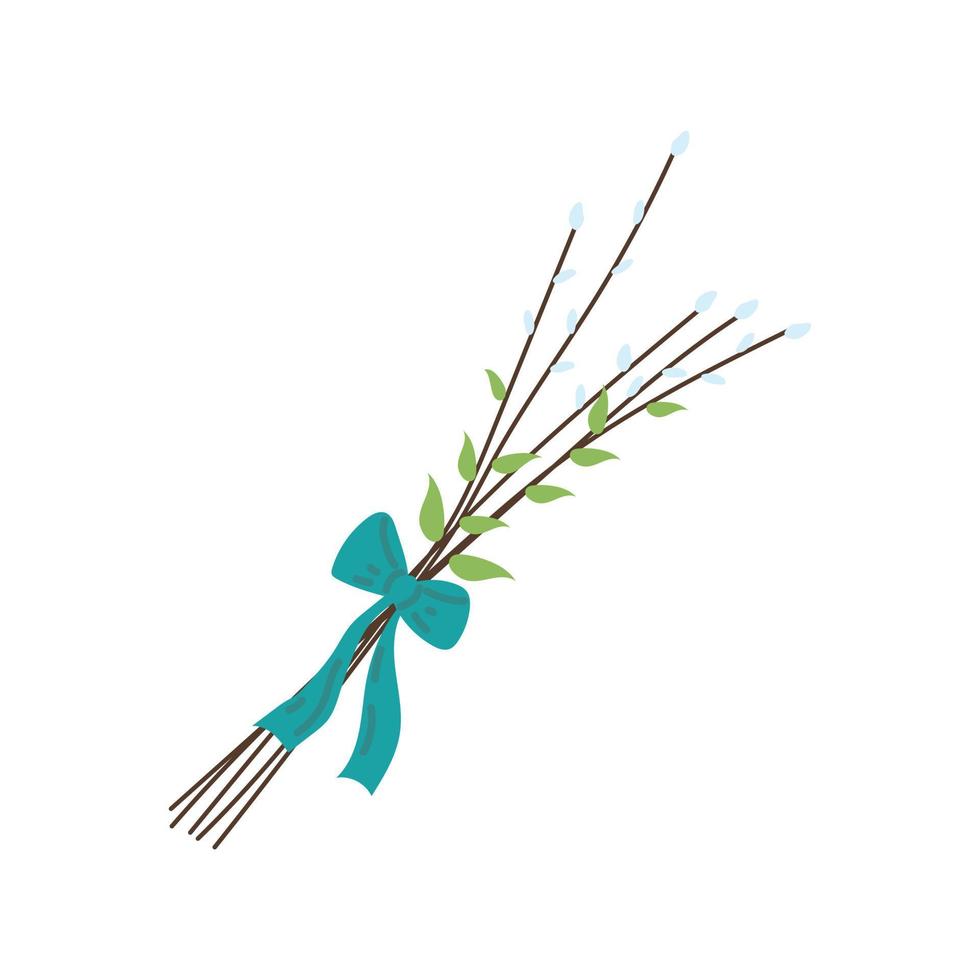 A bouquet of willow, painted in doodle style. Spring collection. Flat vector illustration