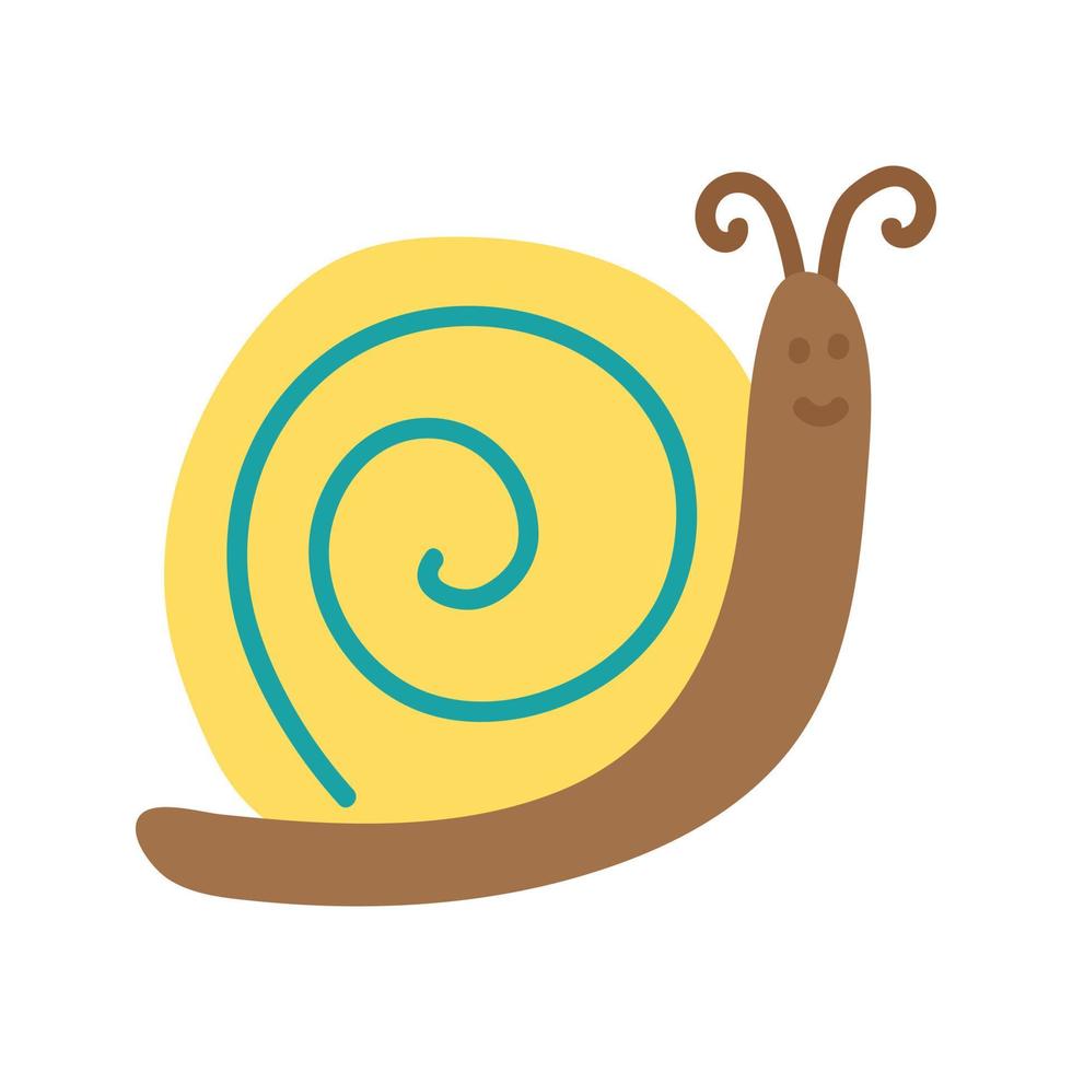 A snail drawn in doodle style. Spring collection. Flat vector illustration