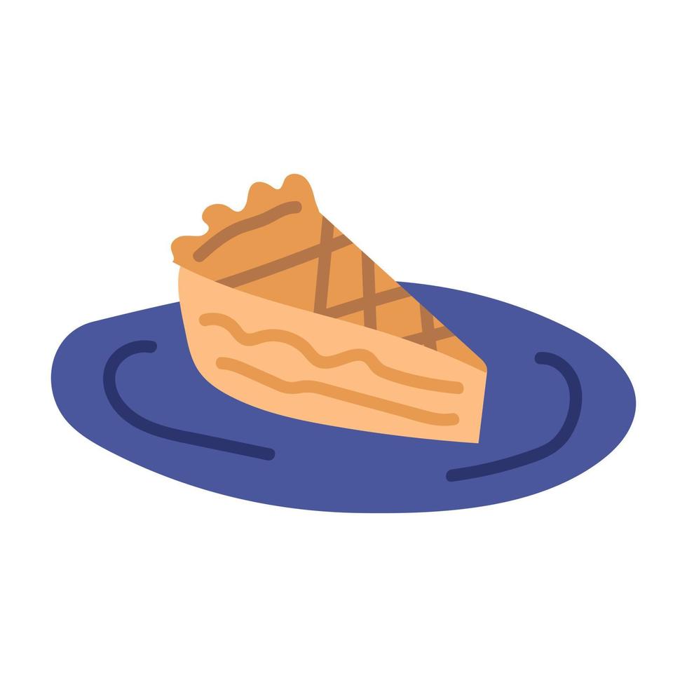 A piece of pie on a plate, painted in doodle style. Cozy autumn. Flat vector illustration