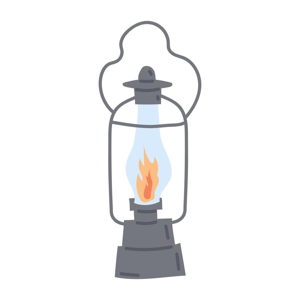 A kerosene lamp painted in doodle style. Cozy autumn. Flat vector illustration