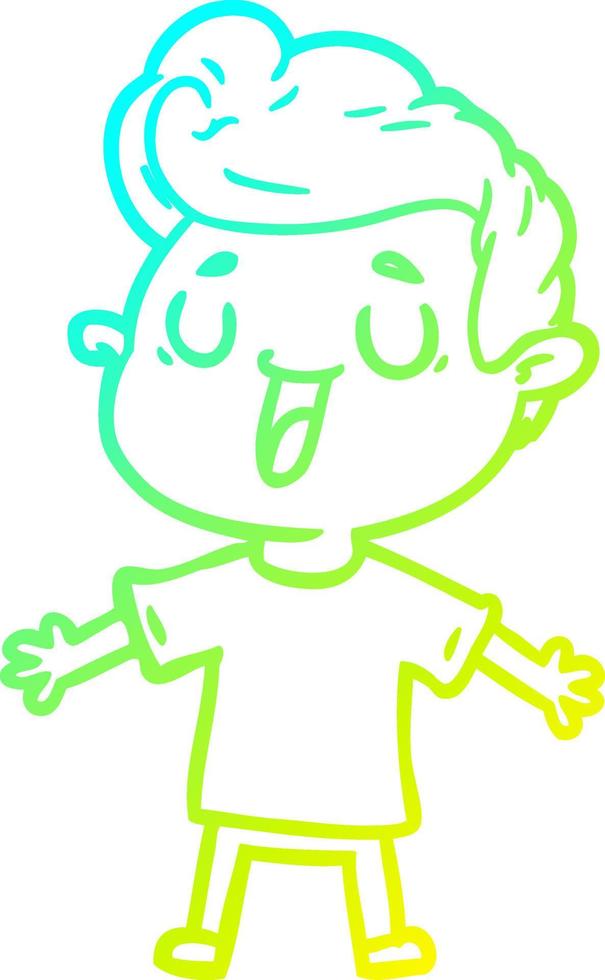 cold gradient line drawing happy cartoon man vector
