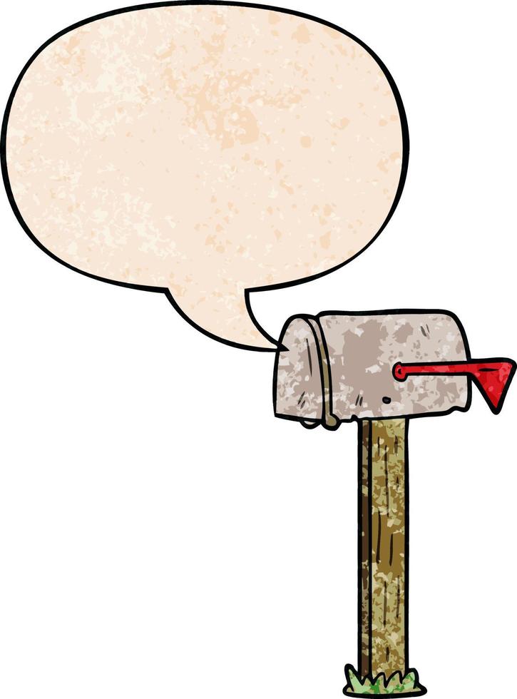 cartoon mailbox and speech bubble in retro texture style vector