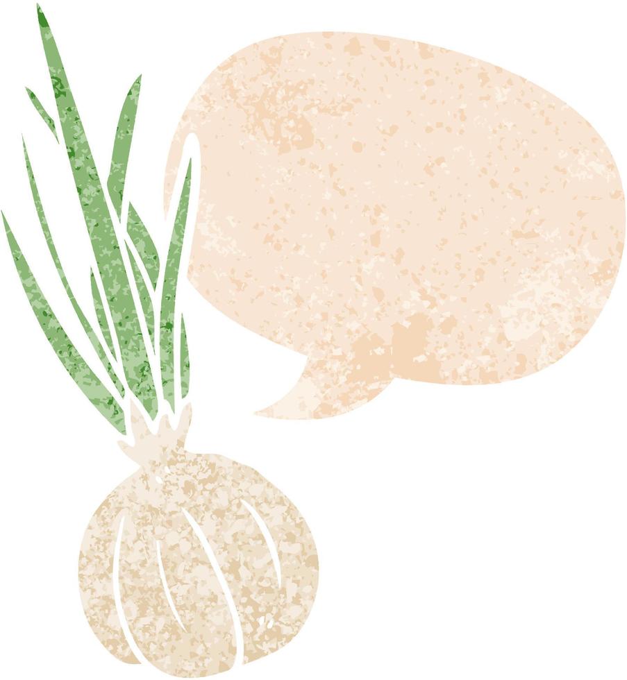 cartoon garlic and speech bubble in retro textured style vector