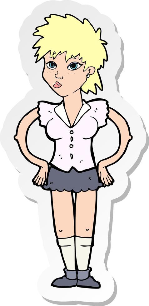 sticker of a cartoon woman with hands on hips vector