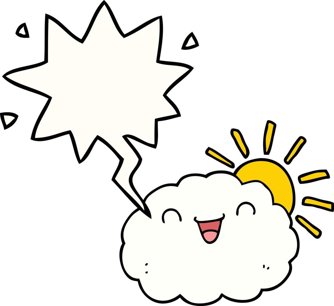 nube de dibujos animados feliz y burbuja del habla vector