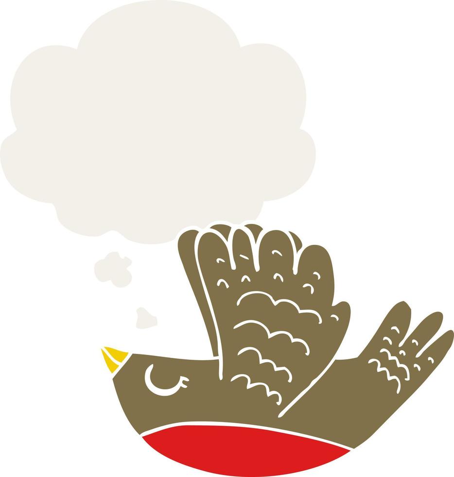 cartoon flying bird and thought bubble in retro style vector