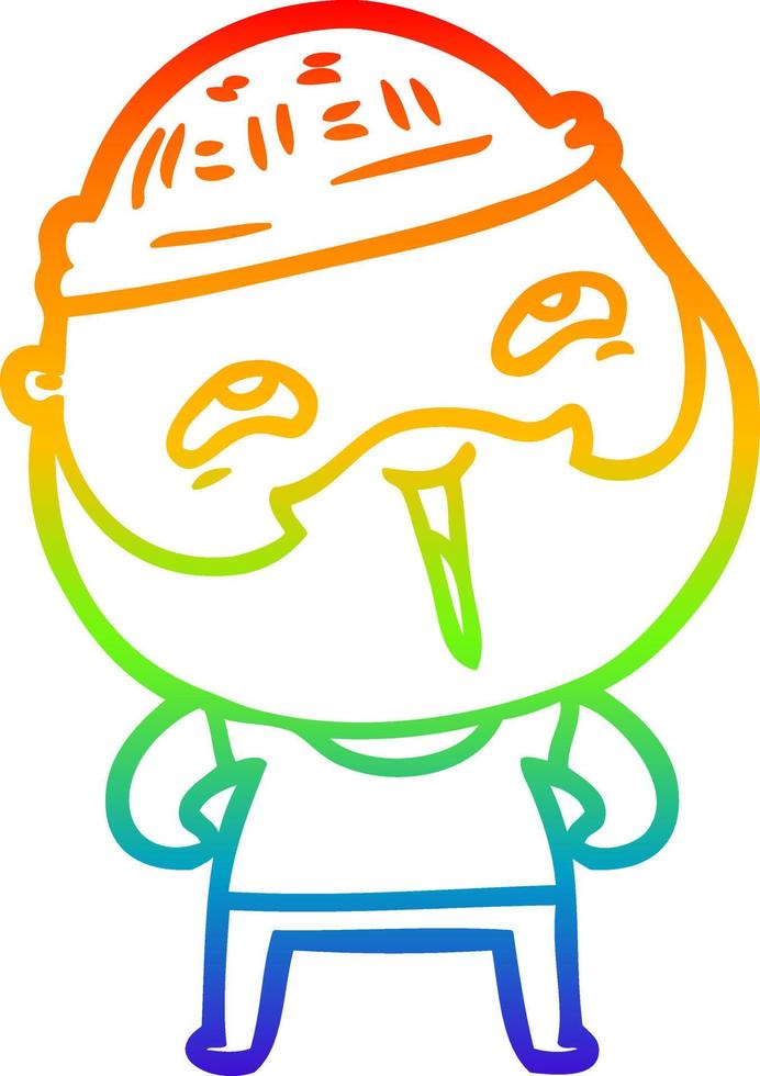 rainbow gradient line drawing cartoon happy bearded man vector