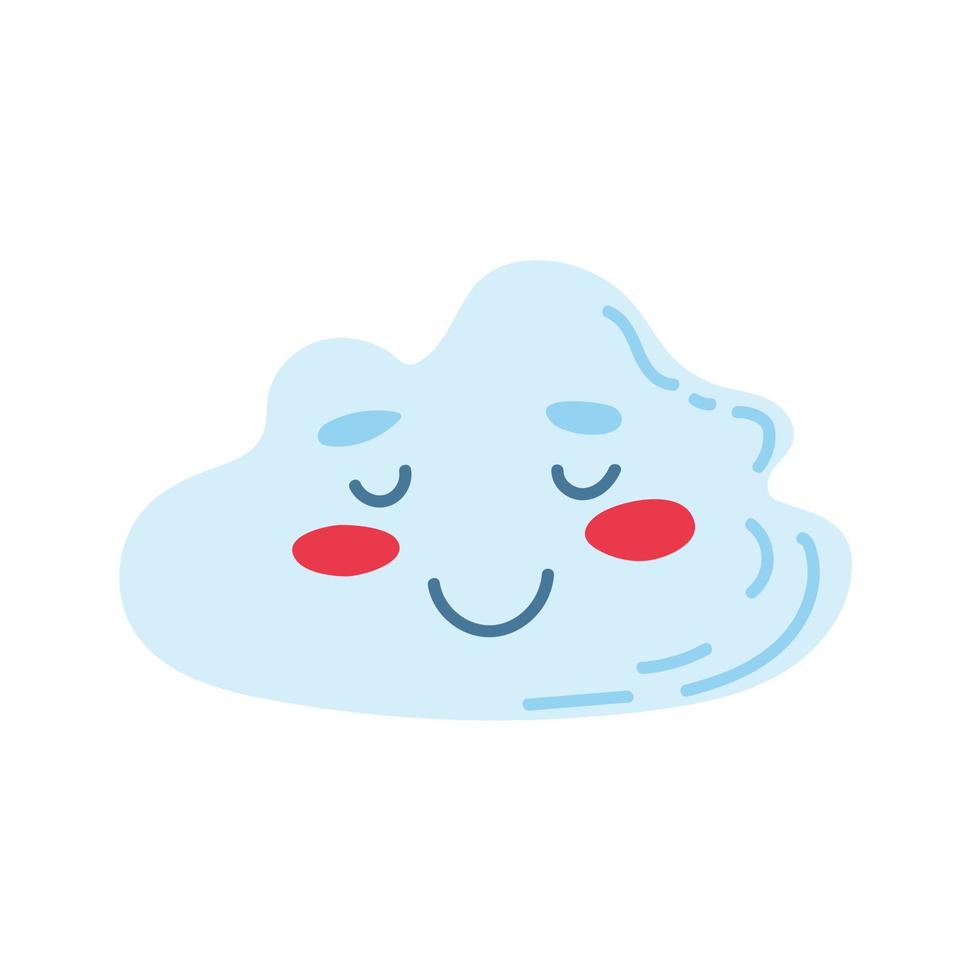 A cloud with a face drawn in doodle style. Spring collection. Flat vector illustration