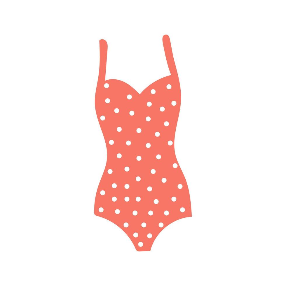 Red polka dot swimsuit, painted in doodle style. Summer collection. Flat vector illustration