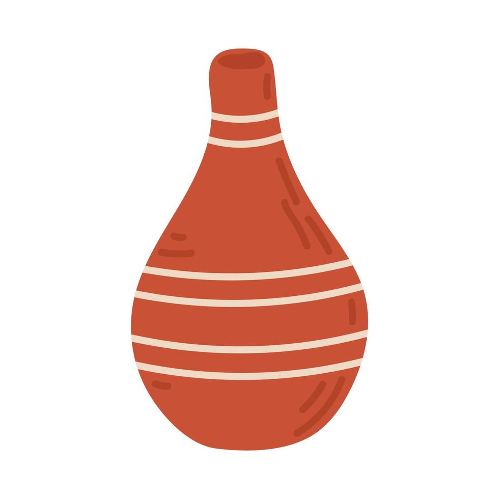 A clay vase painted in doodle style. Cozy autumn. Flat vector illustration